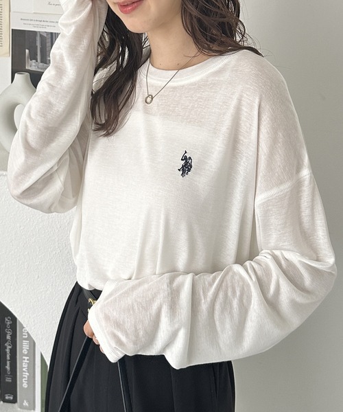 U.S. POLO ASSN.(ユーエスポロアッスン)の「GeeRA別注【U.S. POLO ASSN.】ユーエスポロアッスン インナー使いにちょうどいい! やわらかスラブロンT カラー&ボーダー(Tシャツ/カットソー・レディース・ホワイト系その他/ブラック/ピンク系その他/オートミール/オフホワイト/ブルー系その他・LARGE/X-LARGE/MEDIUM)」の1枚目の写真