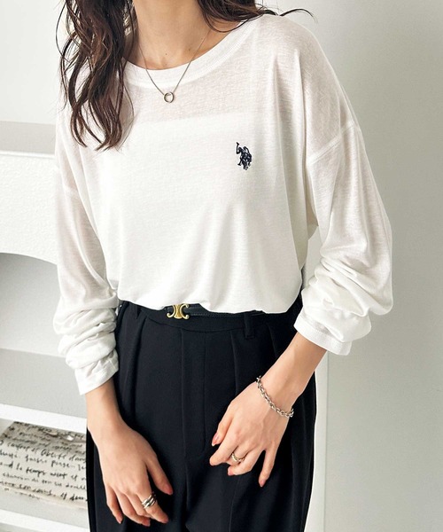 U.S. POLO ASSN.(ユーエスポロアッスン)の「GeeRA別注【U.S. POLO ASSN.】ユーエスポロアッスン インナー使いにちょうどいい! やわらかスラブロンT カラー&ボーダー(Tシャツ/カットソー・レディース・ホワイト系その他/ブラック/ピンク系その他/オートミール/オフホワイト/ブルー系その他・LARGE/X-LARGE/MEDIUM)」の7枚目の写真