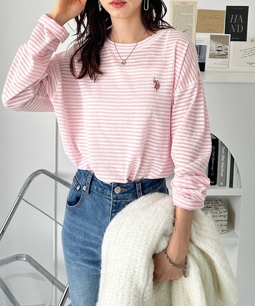 U.S. POLO ASSN.(ユーエスポロアッスン)の「GeeRA別注【U.S. POLO ASSN.】ユーエスポロアッスン インナー使いにちょうどいい! やわらかスラブロンT カラー&ボーダー(Tシャツ/カットソー・レディース・ホワイト系その他/ブラック/ピンク系その他/オートミール/オフホワイト/ブルー系その他・LARGE/X-LARGE/MEDIUM)」の16枚目の写真