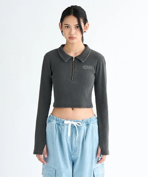 DC SHOES(ディーシーシューズ)の「25 WS TELECO SHORT P/DCハーフジップショート丈カットソー(ポロシャツ・レディース・グレー/ブラック系その他/ブラック/ホワイト・MEDIUM/LARGE)」の3枚目の写真