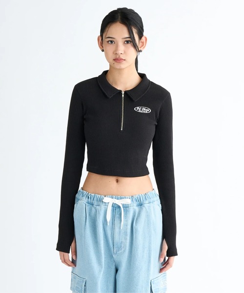 DC SHOES(ディーシーシューズ)の「25 WS TELECO SHORT P/DCハーフジップショート丈カットソー(ポロシャツ・レディース・グレー/ブラック系その他/ブラック/ホワイト・MEDIUM/LARGE)」の2枚目の写真