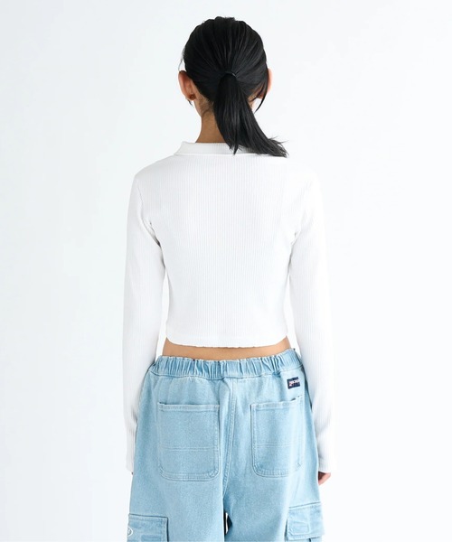 DC SHOES(ディーシーシューズ)の「25 WS TELECO SHORT P/DCハーフジップショート丈カットソー(ポロシャツ・レディース・グレー/ブラック系その他/ブラック/ホワイト・MEDIUM/LARGE)」の10枚目の写真