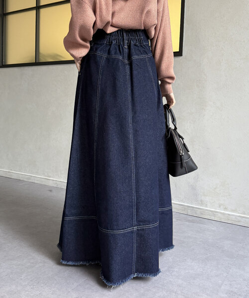 Thevon(ゼボン)の「デニムハイウエストフレアスカート(スカート・レディース・ブラック/サックスブルー/ネイビー・S/M)」の10枚目の写真