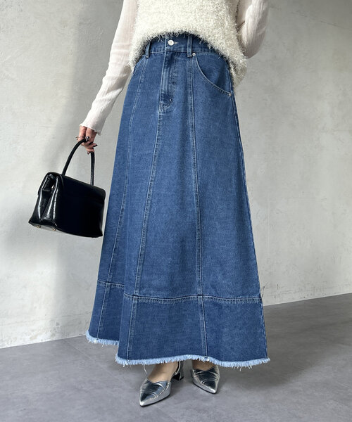 Thevon(ゼボン)の「デニムハイウエストフレアスカート(スカート・レディース・ブラック/サックスブルー/ネイビー・S/M)」の16枚目の写真