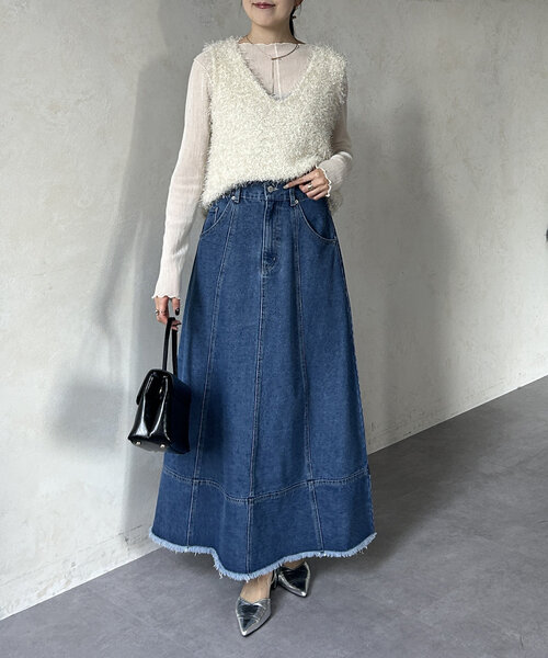 Thevon(ゼボン)の「デニムハイウエストフレアスカート(スカート・レディース・ブラック/サックスブルー/ネイビー・S/M)」の20枚目の写真
