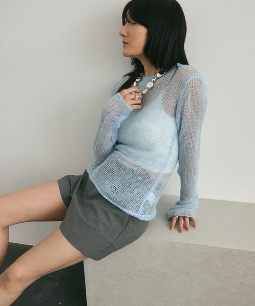 セール】Airly mohair knit mini tops / 甘編みモヘアニット