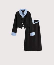 LA POMME petit(|~Ev`)̃vbs[GKgXJ[gZbgAbv Preppy Elegant Skirt Set Up(ZbgAbv)