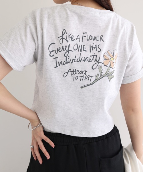 Freesia by andme(フリージアバイアンドミー)の「BloomフラワーロゴプリントミニTシャツ(Tシャツ/カットソー・レディース・オートミール/オフホワイト/スミクロ/キナリ・M)」の16枚目の写真