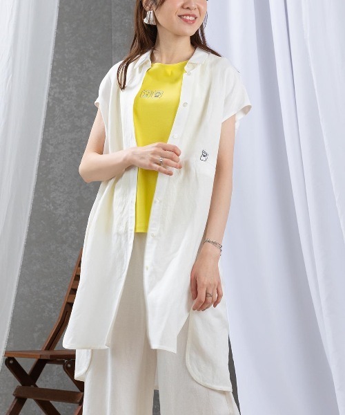 STUDIO PICONE(スタジオピッコーネ)の「麻混冷感ロングブラウス(シャツ/ブラウス・レディース・ブラック/ホワイト/ベージュ/イエロー・M/L/LL)」の18枚目の写真