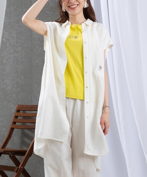 STUDIO PICONE(スタジオピッコーネ)の「麻混冷感ロングブラウス(シャツ/ブラウス・レディース・ブラック/ホワイト/ベージュ/イエロー・M/L/LL)」の22枚目の写真