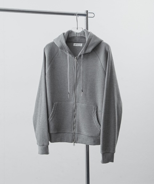 ZIP FIVE -White Line-(ジップファイブホワイトライン)の「【White Line】 ワッフル ダブルジップパーカー/ 短丈 ジップパーカー(パーカー・メンズ・ナチュラル/ブラック/グレー・MEDIUM/X-LARGE/LARGE)」の15枚目の写真