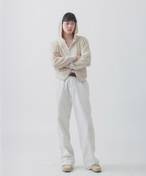 ZIP FIVE -White Line-(ジップファイブホワイトライン)の「【White Line】 ワッフル ダブルジップパーカー/ 短丈 ジップパーカー(パーカー・メンズ・ナチュラル/ブラック/グレー・MEDIUM/X-LARGE/LARGE)」の5枚目の写真