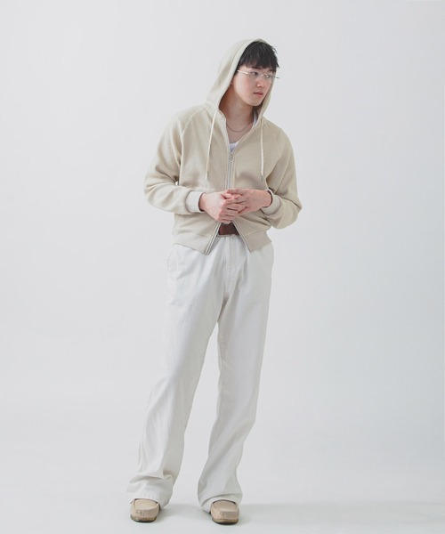 ZIP FIVE -White Line-(ジップファイブホワイトライン)の「【White Line】 ワッフル ダブルジップパーカー/ 短丈 ジップパーカー(パーカー・メンズ・ナチュラル/ブラック/グレー・MEDIUM/X-LARGE/LARGE)」の6枚目の写真