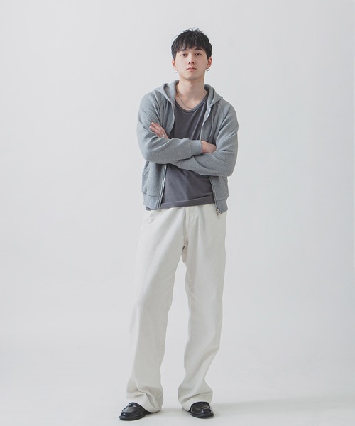 ZIP FIVE -White Line-(ジップファイブホワイトライン)の「【White Line】 ワッフル ダブルジップパーカー/ 短丈 ジップパーカー(パーカー・メンズ・ナチュラル/ブラック/グレー・MEDIUM/X-LARGE/LARGE)」の9枚目の写真