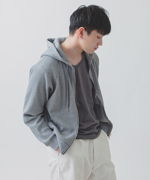 セール】【White Line】 ワッフル ダブルジップパーカー/ 短丈 ジップ