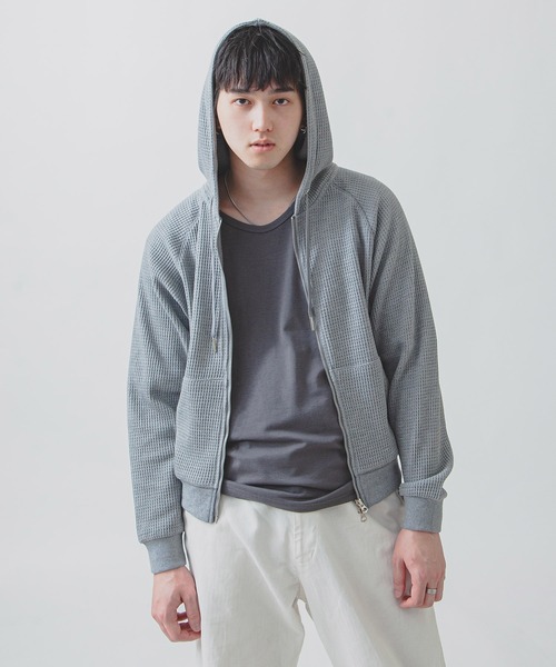 ZIP FIVE -White Line-(ジップファイブホワイトライン)の「【White Line】 ワッフル ダブルジップパーカー/ 短丈 ジップパーカー(パーカー・メンズ・ナチュラル/ブラック/グレー・MEDIUM/X-LARGE/LARGE)」の11枚目の写真