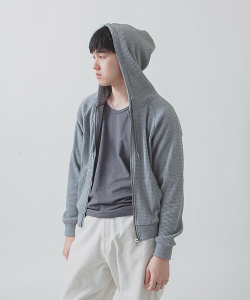 ZIP FIVE -White Line-(ジップファイブホワイトライン)の「【White Line】 ワッフル ダブルジップパーカー/ 短丈 ジップパーカー(パーカー・メンズ・ナチュラル/ブラック/グレー・MEDIUM/X-LARGE/LARGE)」の12枚目の写真