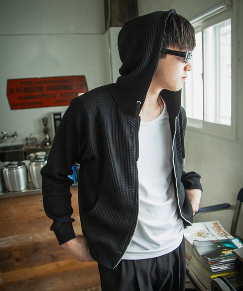 White Line】 ワッフル ダブルジップパーカー/ 短丈 ジップパーカー