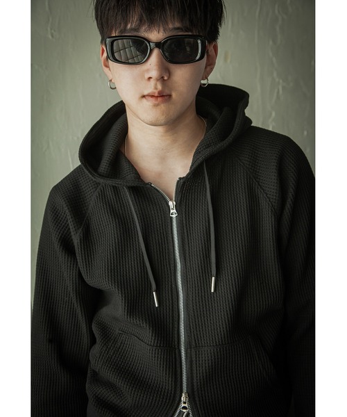 セール】【White Line】 ワッフル ダブルジップパーカー/ 短丈 ジップ