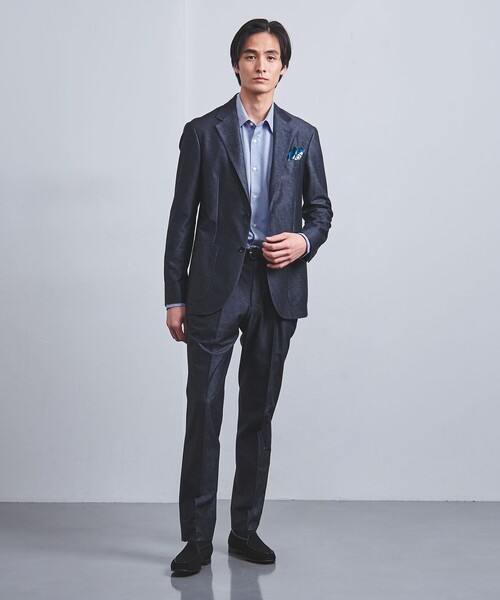 UNITED ARROWS(ユナイテッドアローズ)の「デニムジャージ サイドシャーリング 1プリーツ パンツ(スラックス・メンズ・ネイビー・46/48/50/52/54/42)」の2枚目の写真