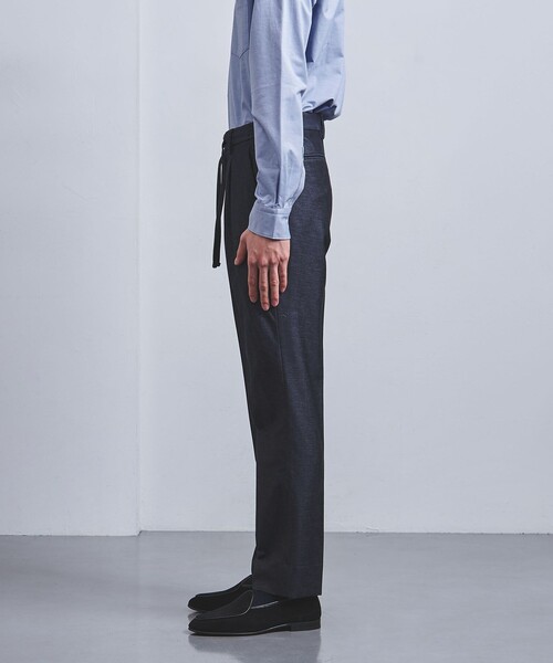 UNITED ARROWS(ユナイテッドアローズ)の「デニムジャージ サイドシャーリング 1プリーツ パンツ(スラックス・メンズ・ネイビー・46/48/50/52/54/42)」の4枚目の写真
