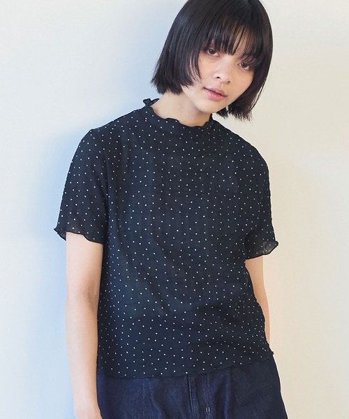 bulle de savon(ビュルデサボン)の「△syuwa syuwa dot ハイネック半袖プルオーバー(Tシャツ/カットソー・レディース・ブラック/ホワイト・FREE)」の8枚目の写真