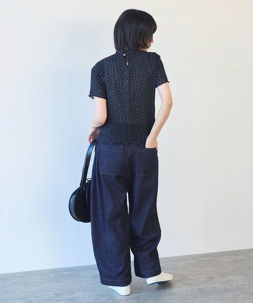 bulle de savon(ビュルデサボン)の「△syuwa syuwa dot ハイネック半袖プルオーバー(Tシャツ/カットソー・レディース・ブラック/ホワイト・FREE)」の6枚目の写真