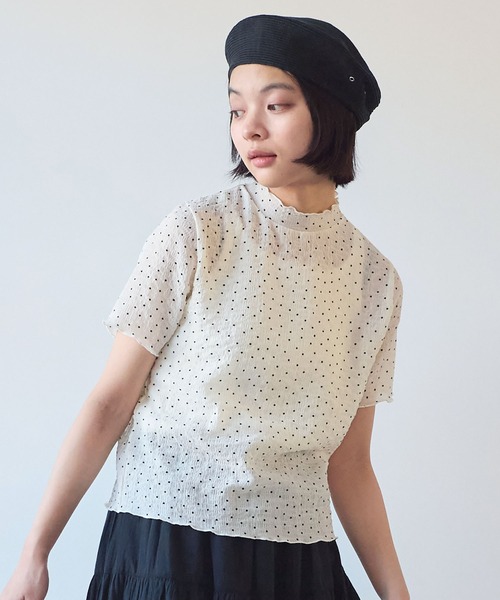 bulle de savon(ビュルデサボン)の「△syuwa syuwa dot ハイネック半袖プルオーバー(Tシャツ/カットソー・レディース・ブラック/ホワイト・FREE)」の21枚目の写真