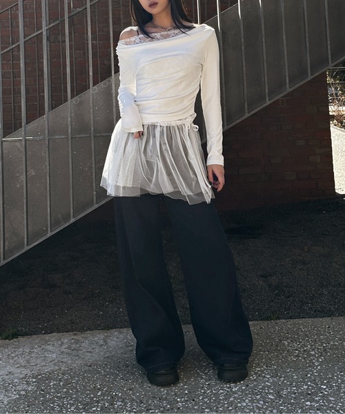 LVEU.（ラブユ.）の「【LVEU.】レイヤードチュールミニスカート / ボトムス スカート ミニ チュール レイヤード 重ね着 ラップ ブラック ホワイト 韓国 韓国ファッション モード ZOZOTOWN限定（スカート・レディース・ホワイト/ブラック・FREE）」の4枚目の写真