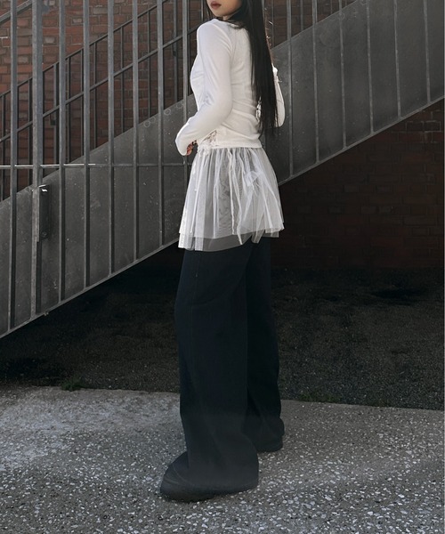 LVEU.（ラブユ.）の「【LVEU.】レイヤードチュールミニスカート / ボトムス スカート ミニ チュール レイヤード 重ね着 ラップ ブラック ホワイト 韓国 韓国ファッション モード ZOZOTOWN限定（スカート・レディース・ホワイト/ブラック・FREE）」の5枚目の写真