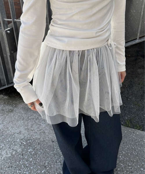 LVEU.（ラブユ.）の「【LVEU.】レイヤードチュールミニスカート / ボトムス スカート ミニ チュール レイヤード 重ね着 ラップ ブラック ホワイト 韓国 韓国ファッション モード ZOZOTOWN限定（スカート・レディース・ホワイト/ブラック・FREE）」の6枚目の写真