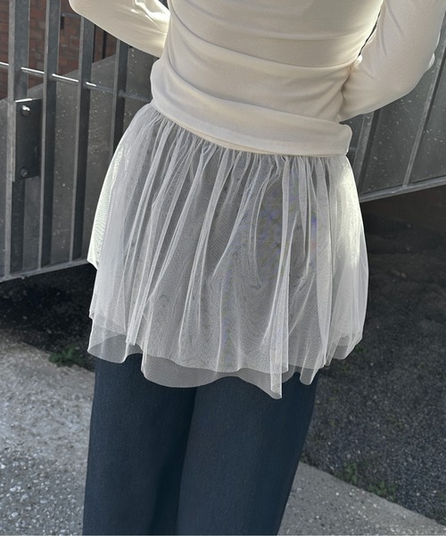 LVEU.（ラブユ.）の「【LVEU.】レイヤードチュールミニスカート / ボトムス スカート ミニ チュール レイヤード 重ね着 ラップ ブラック ホワイト 韓国 韓国ファッション モード ZOZOTOWN限定（スカート・レディース・ホワイト/ブラック・FREE）」の7枚目の写真