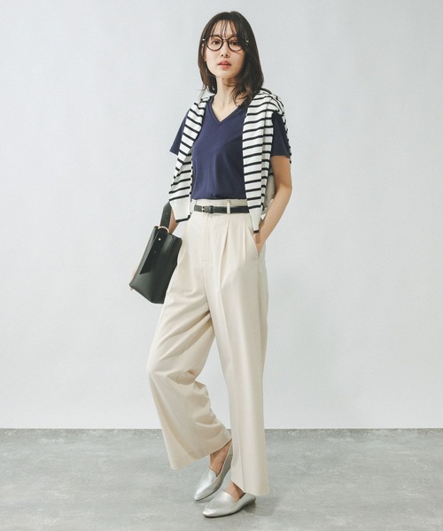 GLOBAL WORK（グローバルワーク）の「Fffit エフィット/やわらかストレッチVネックT/291138（Tシャツ/カットソー・レディース・オフホワイト/ブラック/ベージュ/ネイビー・SMALL/LARGE/MEDIUM/X-SMALL）」の20枚目の写真