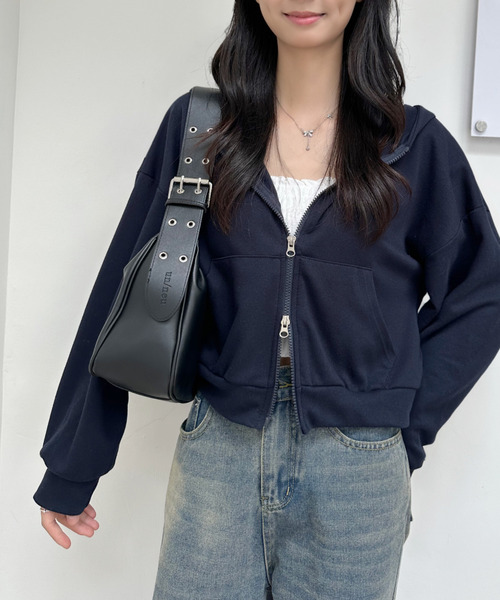 ⭐新品未使用⭐カットワークパフ袖バーカー AS KNOW パーカー ワンポイントロゴ刺繍 ダブルジップパーカー