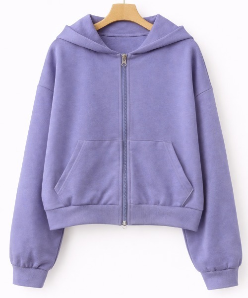 VIVID LADY（ビビッドレディー）の「着回し力バツグン！ゆるっとラフな万能ショートジップパーカー　ショート丈 ダブルジップパーカー 前面ポケット付き フルジップ  羽織 UV対策 冷房対策（パーカー・レディース・グレー/ダークブラウン/ブラック/ワイン/オートミール/グリーン/ネイビー/チャコールグレー/グレイッシュベージュ/カーキ/イエロー/パープル/ベビーピンク・FREE）」の15枚目の写真