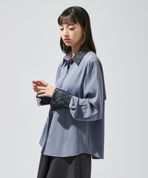 Ellno de Mavie（エルノデメヴィ）の「フラワーレースドッキングシャツ（シャツ/ブラウス・レディース・グレイッシュベージュ/ブラック/ブラック系/ブルーグレー・FREE）」の8枚目の写真