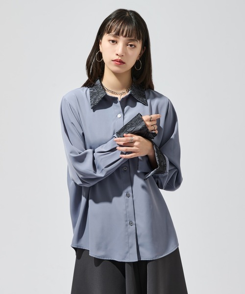 Ellno de Mavie（エルノデメヴィ）の「フラワーレースドッキングシャツ（シャツ/ブラウス・レディース・グレイッシュベージュ/ブラック/ブラック系/ブルーグレー・FREE）」の10枚目の写真