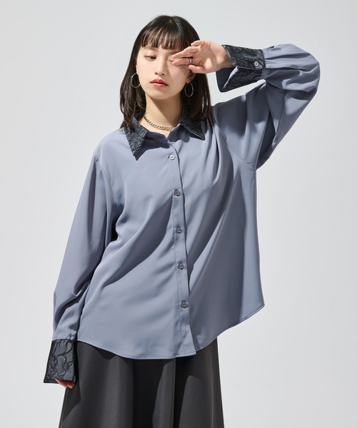 Ellno de Mavie（エルノデメヴィ）の「フラワーレースドッキングシャツ（シャツ/ブラウス・レディース・グレイッシュベージュ/ブラック/ブラック系/ブルーグレー・FREE）」の12枚目の写真