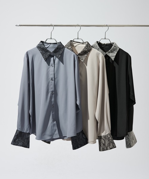 Ellno de Mavie（エルノデメヴィ）の「フラワーレースドッキングシャツ（シャツ/ブラウス・レディース・グレイッシュベージュ/ブラック/ブラック系/ブルーグレー・FREE）」の11枚目の写真