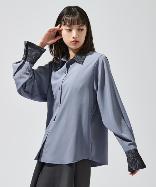 Ellno de Mavie（エルノデメヴィ）の「フラワーレースドッキングシャツ（シャツ/ブラウス・レディース・グレイッシュベージュ/ブラック/ブラック系/ブルーグレー・FREE）」の21枚目の写真