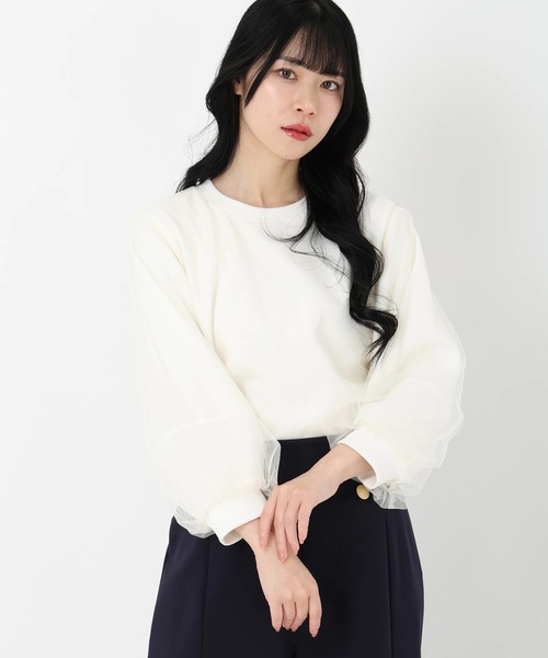tシャツ チュールレイヤードジャージプルオーバー　Tシャツ・カットソー レディース セール】チュールレイヤードジャージプルオーバー Tシャツ