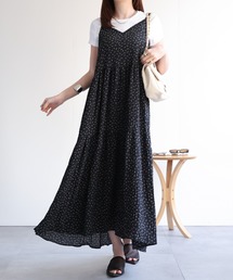 【多色展開】フラワープリント キャミワンピース/ティアードワンピ