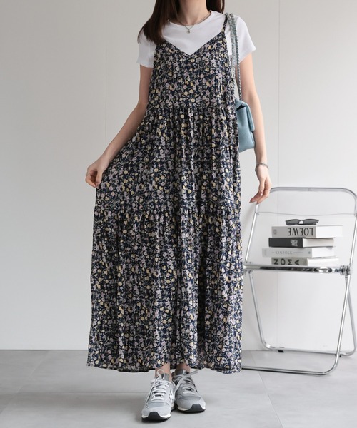 ヴィンテージ 花柄キャミワンピース マルチカラー ティアード w closet（ダブルクローゼット）の「花柄プリントティアード