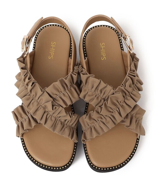 SHIPS（シップス）の「【WEB限定】クロス フリル プラット フォーム サンダル（サンダル・レディース・ベージュ/ブラック・24/23/25）」の4枚目の写真