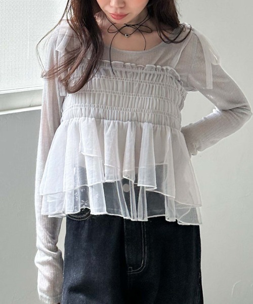 archives(アルシーヴ)の「チュールペプラムキャミ×リブTOPS SET(Tシャツ/カットソー・レディース・オフホワイト/グレー/ブラック/イエロー・MEDIUM)」の3枚目の写真