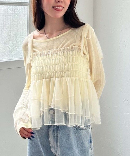 archives(アルシーヴ)の「チュールペプラムキャミ×リブTOPS SET(Tシャツ/カットソー・レディース・オフホワイト/グレー/ブラック/イエロー・MEDIUM)」の4枚目の写真