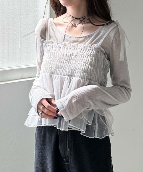 archives(アルシーヴ)の「チュールペプラムキャミ×リブTOPS SET(Tシャツ/カットソー・レディース・オフホワイト/グレー/ブラック/イエロー・MEDIUM)」の5枚目の写真