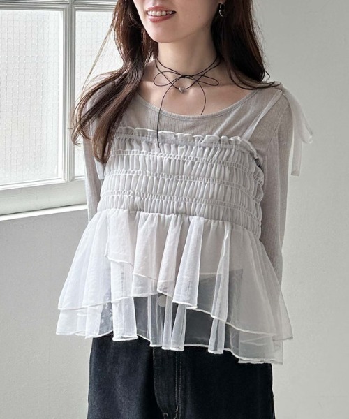 archives(アルシーヴ)の「チュールペプラムキャミ×リブTOPS SET(Tシャツ/カットソー・レディース・オフホワイト/グレー/ブラック/イエロー・MEDIUM)」の6枚目の写真