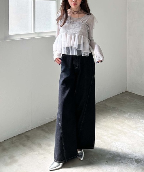 archives(アルシーヴ)の「チュールペプラムキャミ×リブTOPS SET(Tシャツ/カットソー・レディース・オフホワイト/グレー/ブラック/イエロー・MEDIUM)」の9枚目の写真