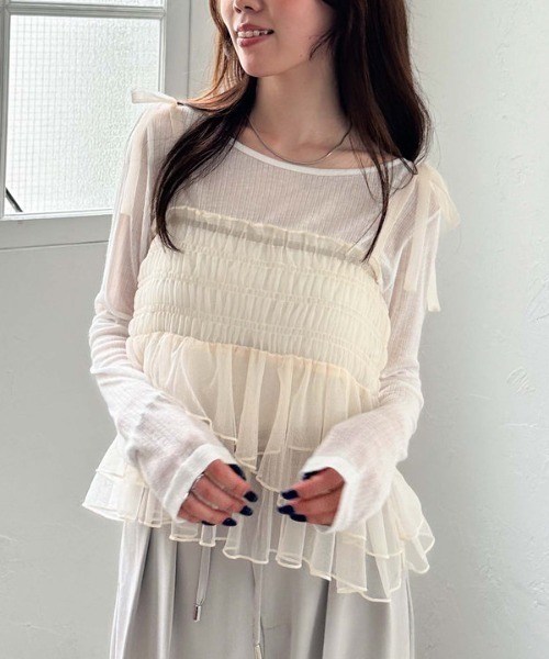 archives(アルシーヴ)の「チュールペプラムキャミ×リブTOPS SET(Tシャツ/カットソー・レディース・オフホワイト/グレー/ブラック/イエロー・MEDIUM)」の11枚目の写真